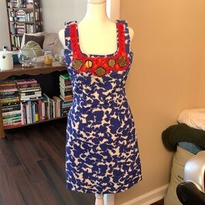 Knee length blue and white sleeveless dress Size 4 by Milly of New York.